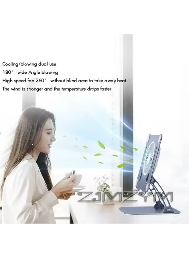 حامل لابتوب من الألومنيوم مع مروحة تبريد – حامل لابتوب مريح وقابل للطي، قابل للتعديل لأجهزة اللابتوب حتى 16 بوصة - Image 2