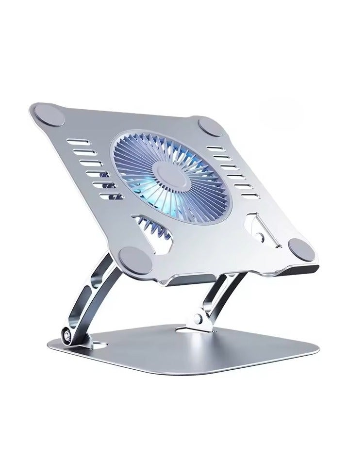 حامل لابتوب من الألومنيوم مع مروحة تبريد – حامل لابتوب مريح وقابل للطي، قابل للتعديل لأجهزة اللابتوب حتى 16 بوصة - Image 1