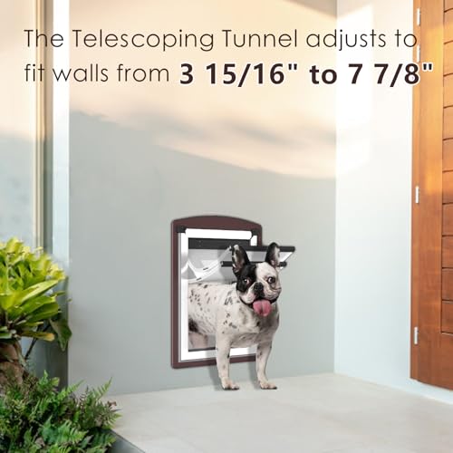 ALUMANI Dog Door for Wall Dog Door with Double Magnetic Flaps Double Lock Panels Steel Frame and Telescoping Tunnel Doggie Door for Interior and Exterior Wall Medium Coffee Color - Image 3