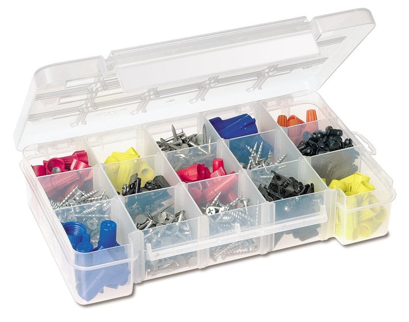 Akro-Mils 05705 Plastic Portable Parts Storage Case for Hardware and Crafts with Hinged Lid and 4 Adjustable Dividers, (8-3/8-Inch x 5-Inch x 1-5/8-Inch), Small, Clear - Image 1