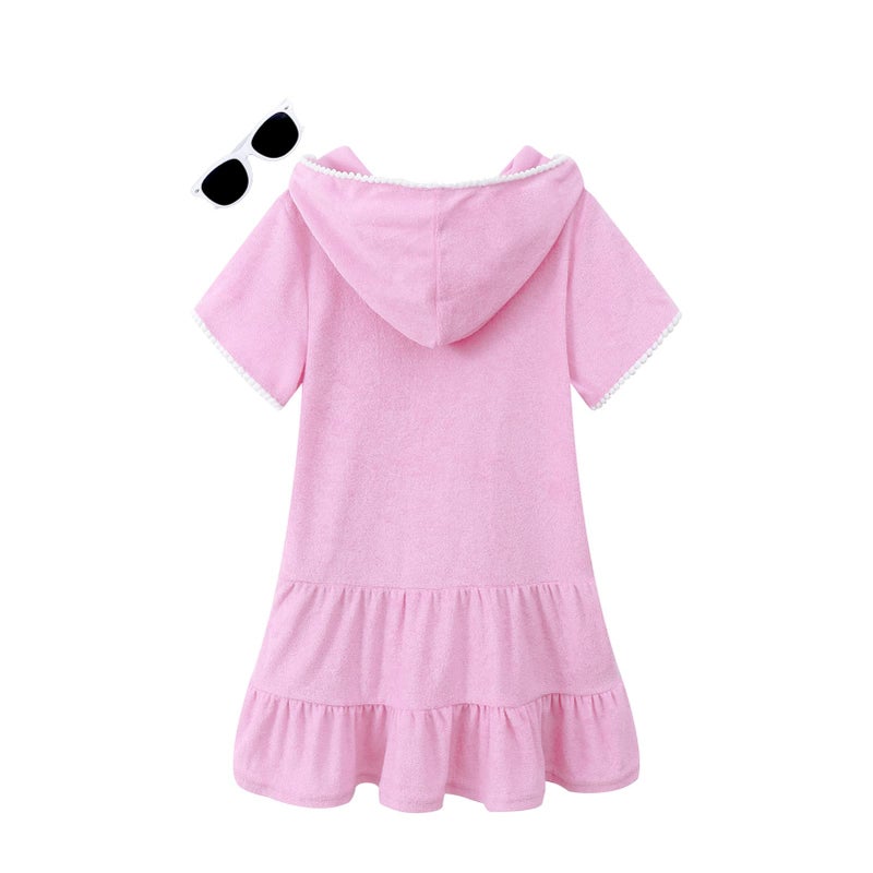 LUCKYGAL Girls Swim Cover Up Kids Swimsuit Coverup Terry Zip-Up Beach Bathing Suit Wraps, Size 6 7 Pink - Image 3