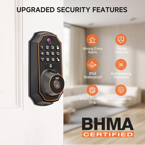YHV Keyless Entry Door Lock with Camera Fingerprint Smart Door Lock with App Remote Control, Wi-Fi Connected Electronic Keypad Code Deadbolt Auto Unlock for Front Door - Image 3