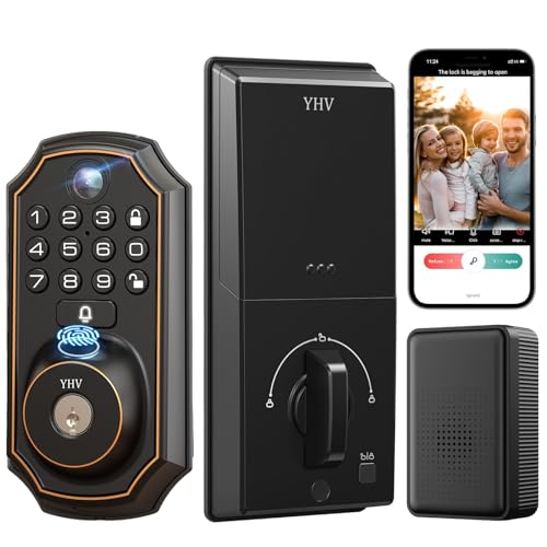 YHV Keyless Entry Door Lock with Camera Fingerprint Smart Door Lock with App Remote Control, Wi-Fi Connected Electronic Keypad Code Deadbolt Auto Unlock for Front Door - Image 1