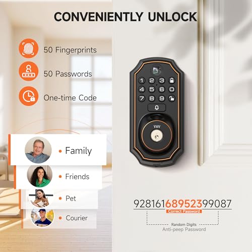 YHV Keyless Entry Door Lock with Camera Fingerprint Smart Door Lock with App Remote Control, Wi-Fi Connected Electronic Keypad Code Deadbolt Auto Unlock for Front Door - Image 5