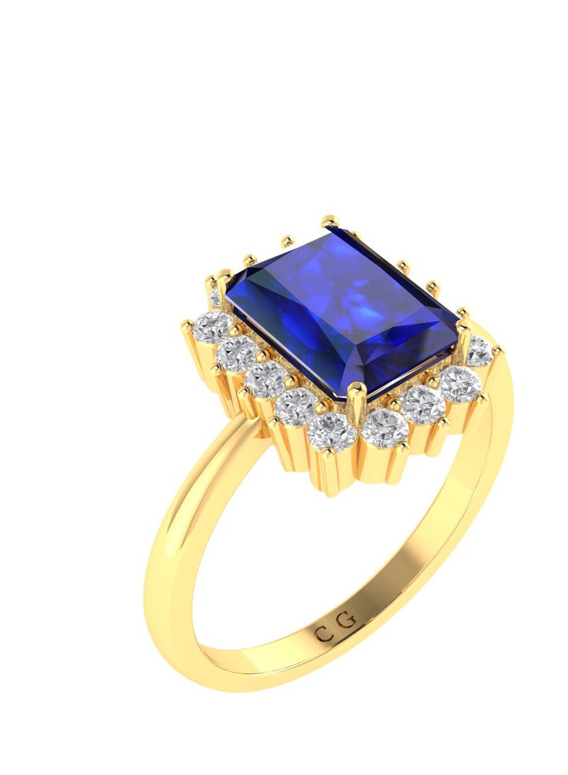 Capri Gold Diana Emerald-Cut Blue Sapphire and Sparkling Diamond Ring in 18K Yellow Gold  - Image 2