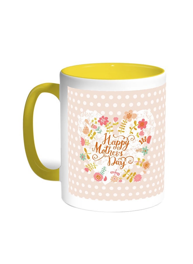 RYN Happy Mother's Day Printed Coffee Mug Yellow/White 11ounce