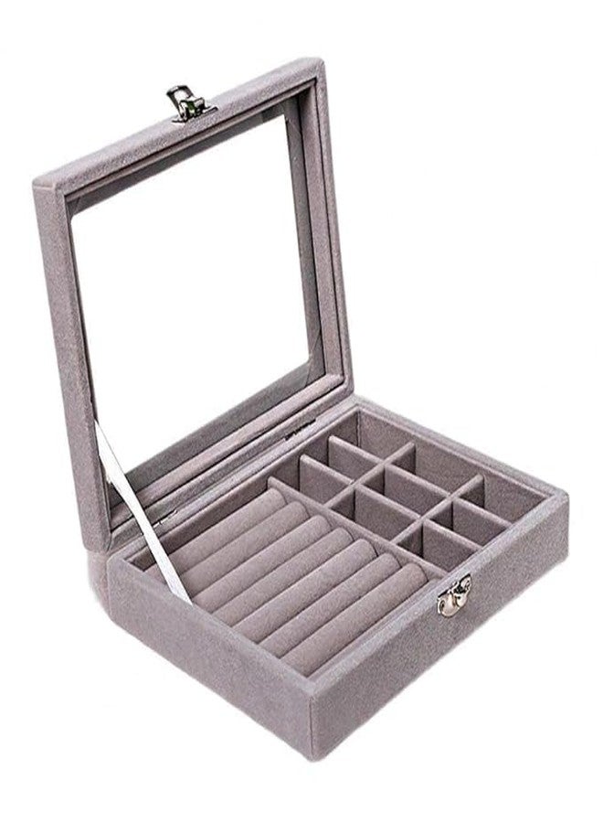 STARFLYER Velvet Jewelry Organizer, 8 Row Display Box, Necklaces and Earrings Storage Tray, Grey - Image 1