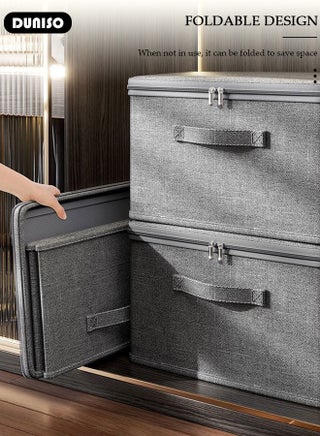 2PCS Large Storage Bags, Clothes Storage Bins with Zip Lid Foldable Closet Organizers Storage Containers with Durable Handles Thick Fabric Storage Box for Blanket Comforter Clothing Bedding - view 2
