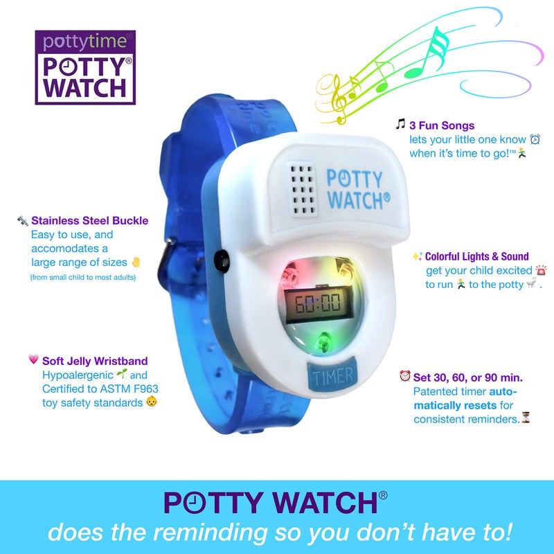 POTTY TIME Potty Watch for Kids Potty Training - Potty Training Watch with 3 Fun Flashing Lights and Music - Water-Resistant Watch - Potty Watch Remind Kids Every 30, 60 or 90 Minutes - Blue - Image 2
