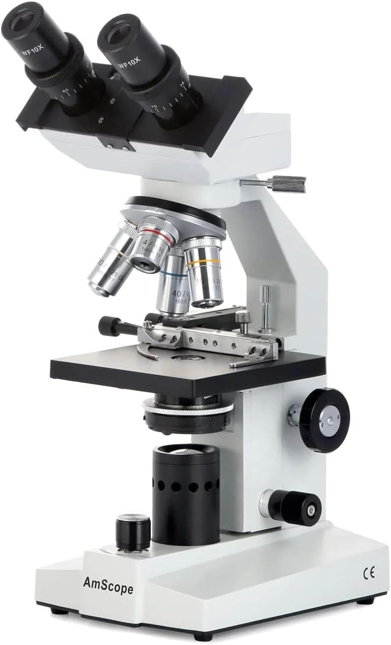 AmScope AmScope B100BMS Compound Binocular Microscope 40X2000X Magnification Brightfield Tungsten Illumination Abbe Condenser Mechanical Stage  - Image 1