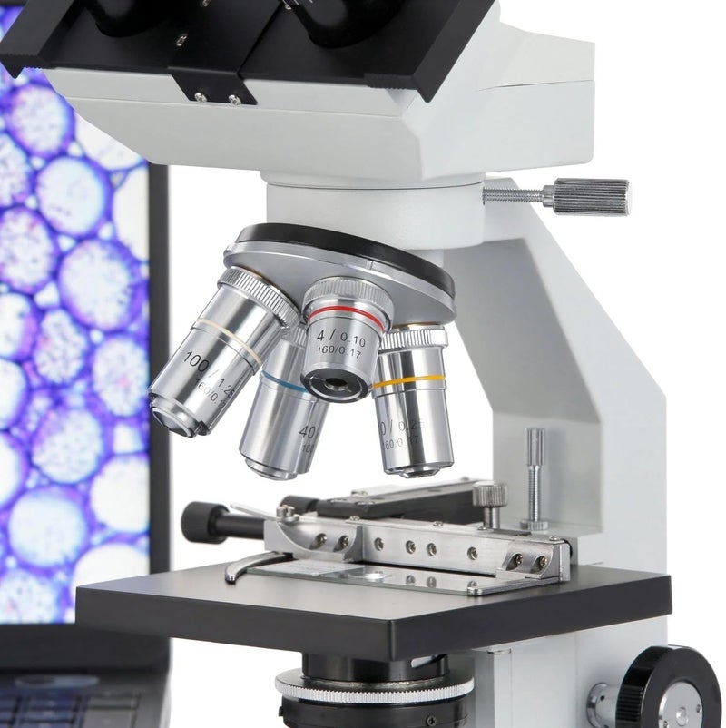 AmScope AmScope B100BMS Compound Binocular Microscope 40X2000X Magnification Brightfield Tungsten Illumination Abbe Condenser Mechanical Stage  - Image 5