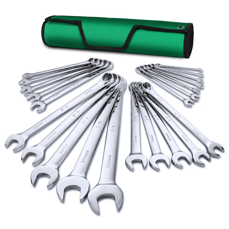SK Combination Wrench Set, Metric 6 to 32mm, 22-Piece, SuperKrome Finish, Premium CR-V Construction, with Rolling Pouch - Image 1
