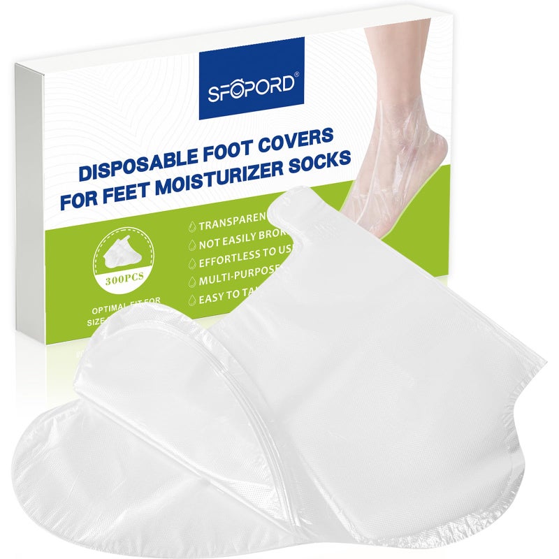 SFOPORD 300 قطعة أغطية قدم قابلة للاستخدام لمرة واحدة لجوارب ترطيب القدم - أغطية قدم بلاستيكية بحجم كبير جداً للباديكير، والترطيب، وعلاجات شمع البارافين، جوارب سبا مصممة للعناية بالقدم - Image 1