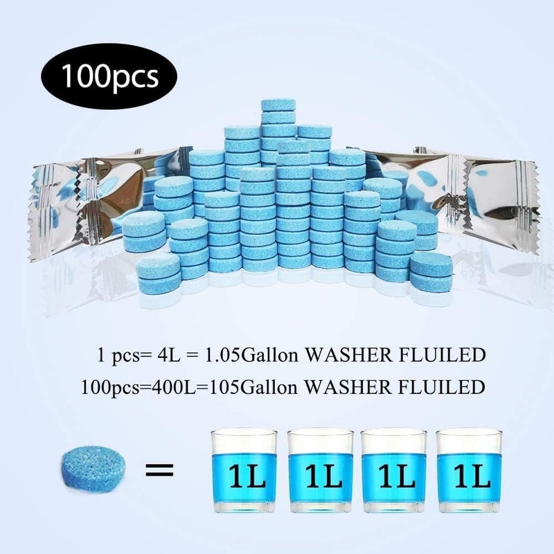 100 قرص مركز لسائل غسيل الزجاج الأمامي للسيارة، عبوة واحدة تكفي لصنع 105 جالونات، مركز سائل مساحات الزجاج الأمامي، قرص واحد يصنع 1.05 جالون (الشتاء: يُستخدم مع مزيل الجليد أو الميثانول) (100) - Image 4