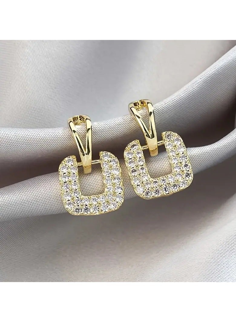 Goolsky أقراط دراسات بتصميم مربع مجوف فريد من نوعه مزينة بالأحجار الكريمة من سبائك المعادن بأسلوب كوري أنيق للنساء للاستخدام اليومي - Image 1