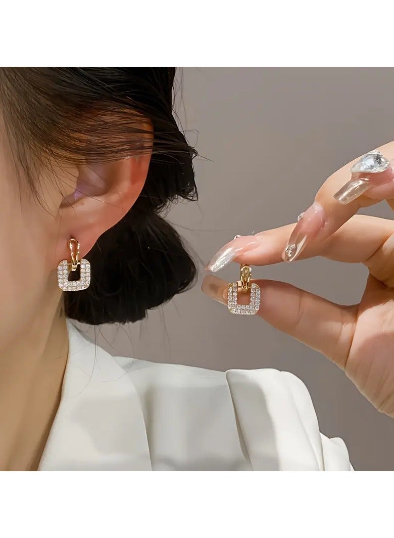 Goolsky أقراط دراسات بتصميم مربع مجوف فريد من نوعه مزينة بالأحجار الكريمة من سبائك المعادن بأسلوب كوري أنيق للنساء للاستخدام اليومي - Image 2