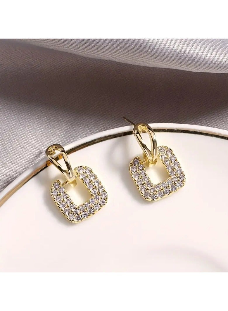 Goolsky أقراط دراسات بتصميم مربع مجوف فريد من نوعه مزينة بالأحجار الكريمة من سبائك المعادن بأسلوب كوري أنيق للنساء للاستخدام اليومي - Image 5