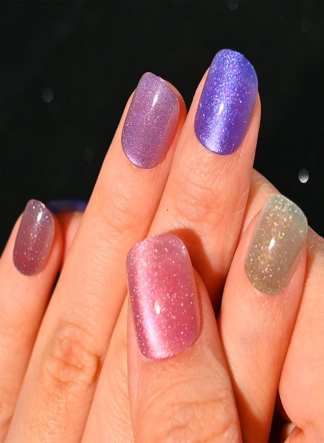 Sethexy Squoval Press on Nails Short - Colorful Cat Eye, Rainbow Design Acrylic Fake Nails for Women 15 Sizes - 30 Pcs Soft Gel Nails Kit with Glue - Image 2