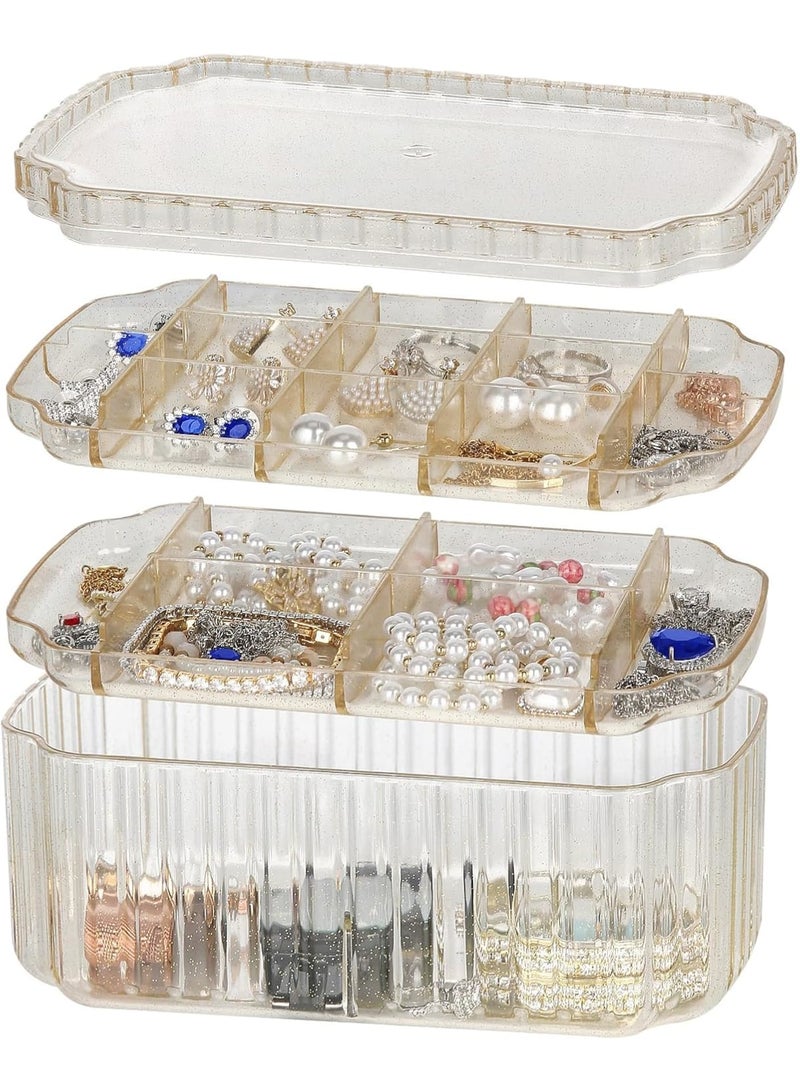 Suntown 3-Layer Jewelry Organizer Box, Travel Jewelry Box, Clear Plastic Storage Containers, Portable Small Jewelry Organizer for Earrings, Rings, Necklaces, Bracelets, Crafts, Gold - Image 3
