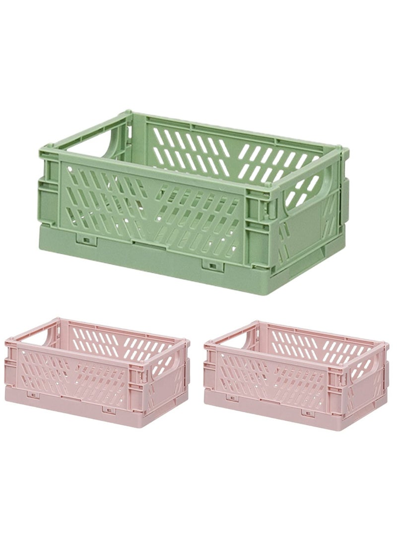 KASTWAVE Foldable Storage Baskets, Medium and Mini Plastic Stackable Storage Bins, Plastic Basket Tray, Mini Reliable Folding Storage Crate for Office Kitchen Living Room Bathroom 3Pack - Image 1