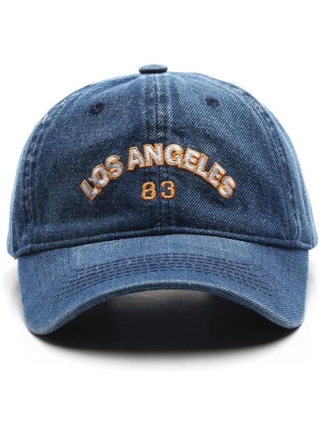 Los Angeles Embroidered Baseball Cap Washed Denim Cap