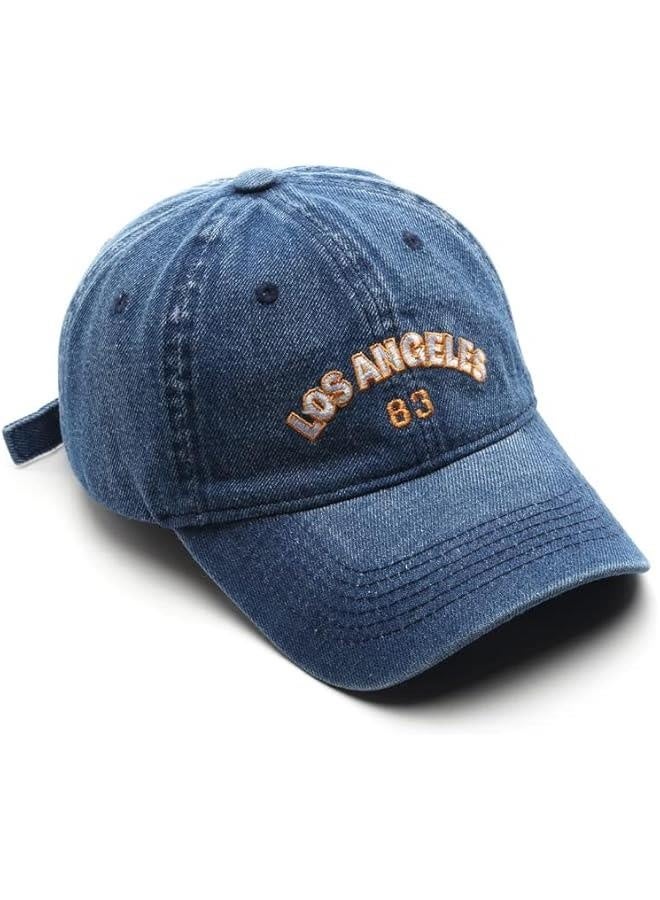 Los Angeles Embroidered Baseball Cap Washed Denim Cap
