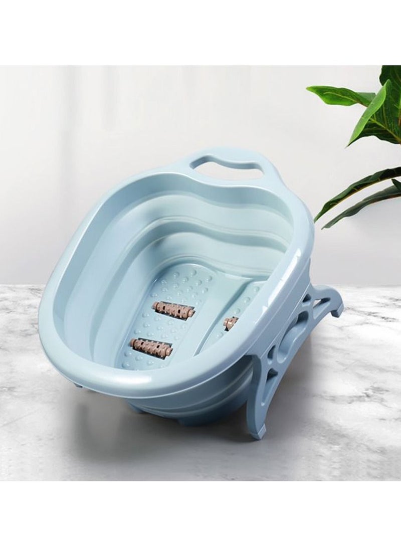 DubaiGallery Soaking Feet Collapsible Foot Soaking Tub Foot Bath Folding Foot Bucket Heel Scrubber Foot Soak Basin Heel Scraper for at Home Spa Pedicures & Soaking Feet Blue - Image 2