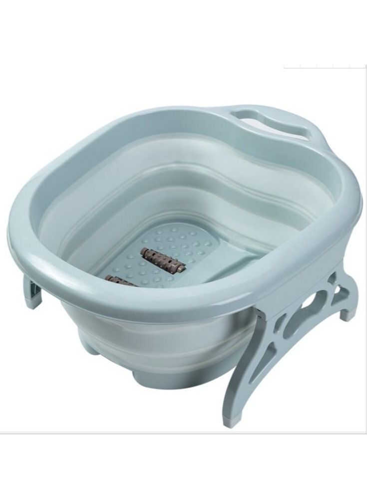 DubaiGallery Soaking Feet Collapsible Foot Soaking Tub Foot Bath Folding Foot Bucket Heel Scrubber Foot Soak Basin Heel Scraper for at Home Spa Pedicures & Soaking Feet Blue - Image 1
