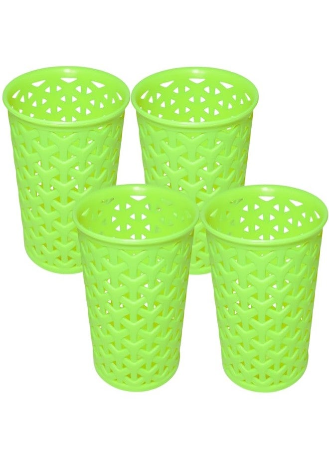 MORVI Linea Big Round Plastic Multipurpose Organizer For Kitchen, Bathroom, Salon, Office|Stationery,Cutlery,Pen,Makeup Brushes Holder|Hanging Toothbrush Stand |Pack Of 4 | GREEN - Image 1