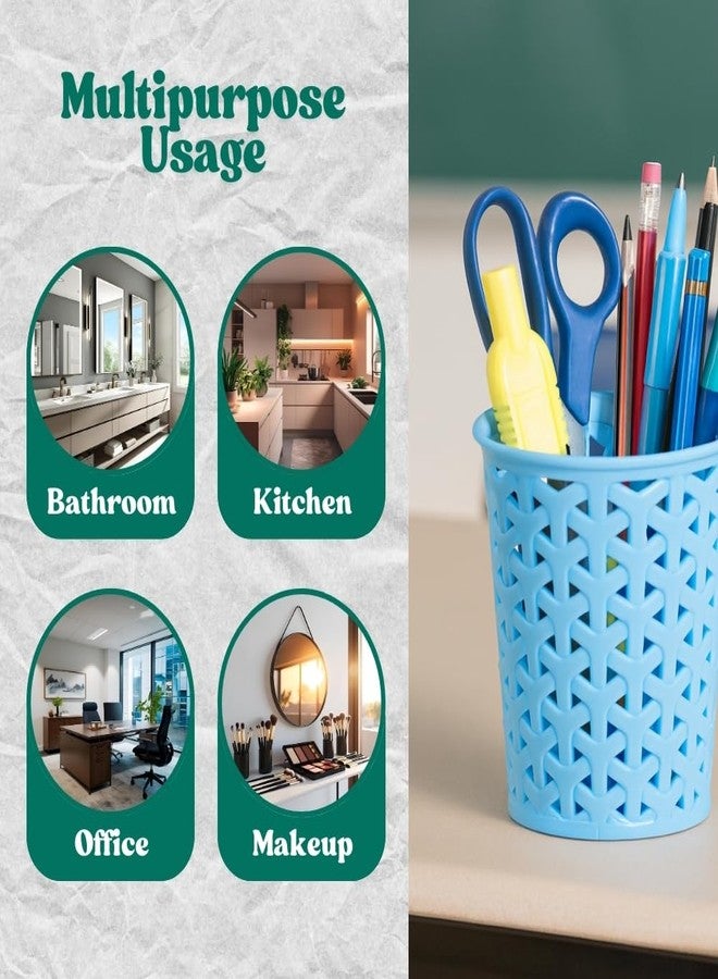 MORVI Linea Big Round Plastic Multipurpose Organizer For Kitchen, Bathroom, Salon, Office|Stationery,Cutlery,Pen,Makeup Brushes Holder|Hanging Toothbrush Stand |Pack Of 4 | GREEN - Image 5