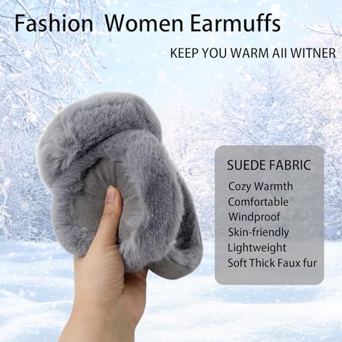 Kedofe Ear Muffs for Winter Women Foldable Fuzzy Cold Outdoor Earmuffs Soft Faux Furry Ear Warmers Covers (Brown-beige) - Image 3