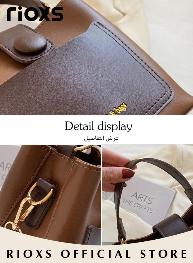 RIOXS Women's Bucket Bag, Pu Leather Top Handle Crossbody Bucket Purse with Zipper Closure, Small Trendy Tote Shoulder Bag with a Zipped Pocket Inside with Clean Edges and Seams, Perfect for Using in Office, Dating or Other Daily Occasions, 19*12*17.5CM - Image 2