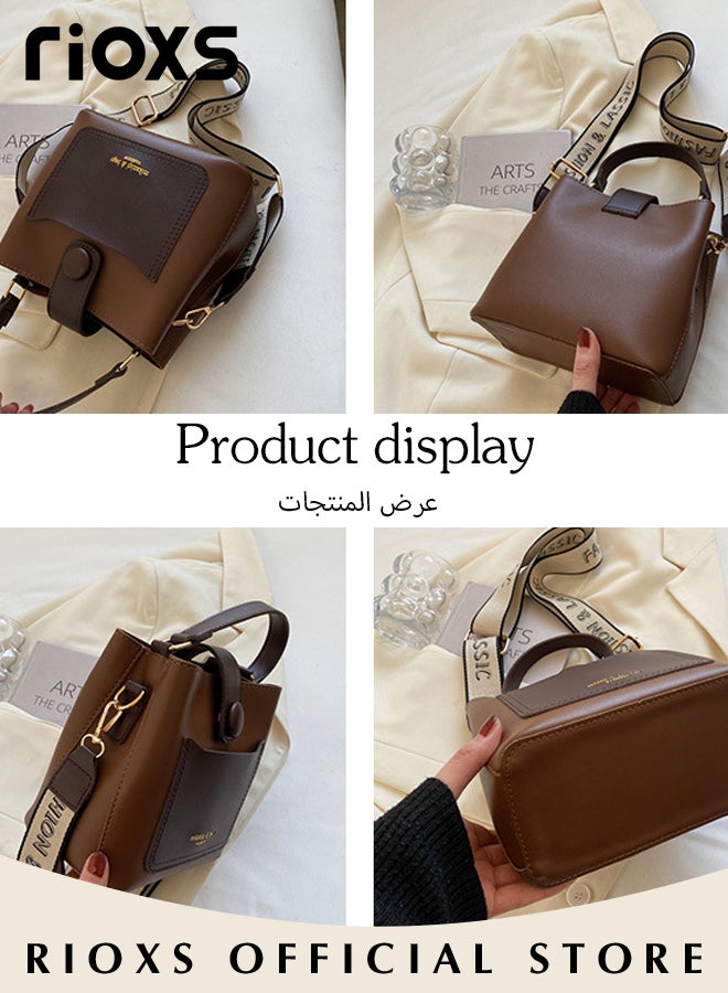 RIOXS Women's Bucket Bag, Pu Leather Top Handle Crossbody Bucket Purse with Zipper Closure, Small Trendy Tote Shoulder Bag with a Zipped Pocket Inside with Clean Edges and Seams, Perfect for Using in Office, Dating or Other Daily Occasions, 19*12*17.5CM - Image 3