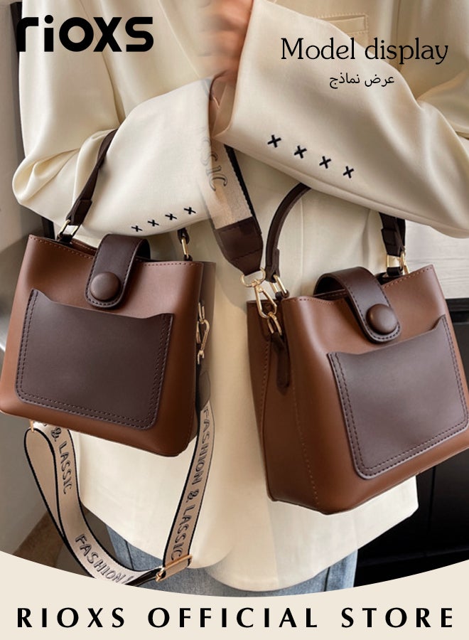 RIOXS Women's Bucket Bag, Pu Leather Top Handle Crossbody Bucket Purse with Zipper Closure, Small Trendy Tote Shoulder Bag with a Zipped Pocket Inside with Clean Edges and Seams, Perfect for Using in Office, Dating or Other Daily Occasions, 19*12*17.5CM - Image 5