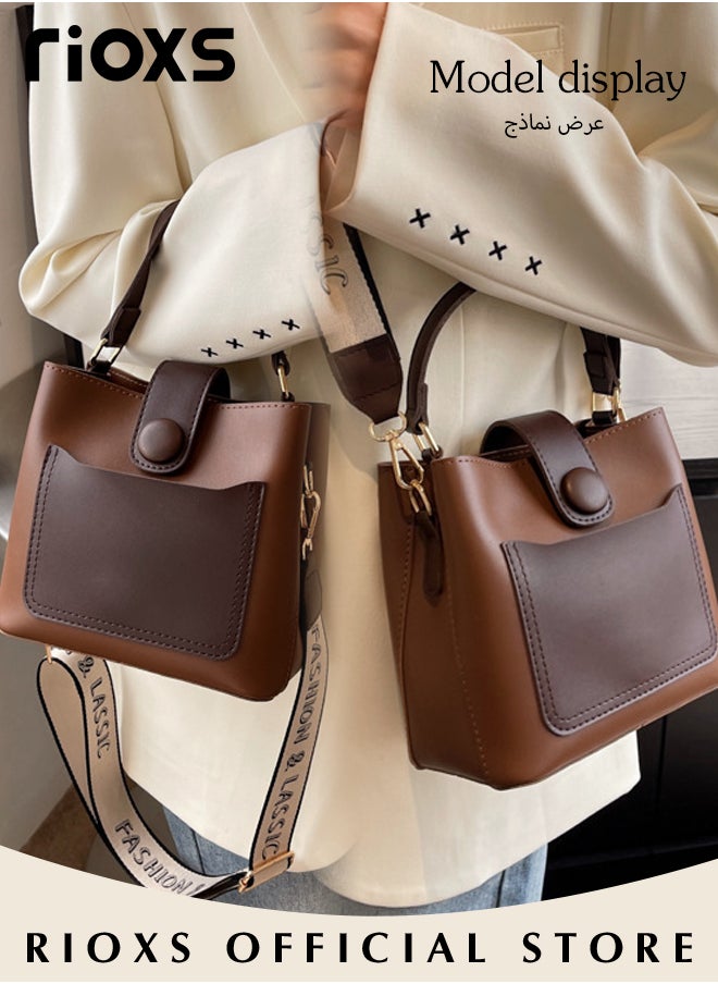 RIOXS Women's Multifunctional Bucket Bag with Zipper Closure, Retro Tote Shoulder Bag, Small Trendy Crossbody Bag with a Zipped Pocket Inside, Made of PU Leather with Clean Edges and Seams, Perfect for Using in Office, Dating or Other Daily Occasions, 19*12*17.5CM  - Image 5