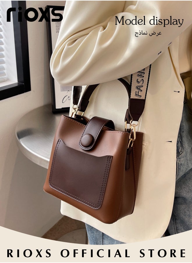 RIOXS Women's Multifunctional Bucket Bag with Zipper Closure, Retro Tote Shoulder Bag, Small Trendy Crossbody Bag with a Zipped Pocket Inside, Made of PU Leather with Clean Edges and Seams, Perfect for Using in Office, Dating or Other Daily Occasions, 19*12*17.5CM  - Image 2