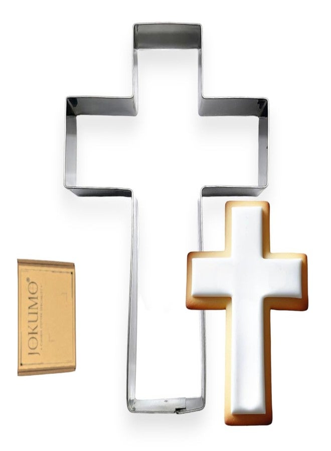 JOKUMO Cross Cookie Cutter 4” Large Holy Cross Shape Cookie Cutter Mold - 18/0 Stainless Steel - Image 1