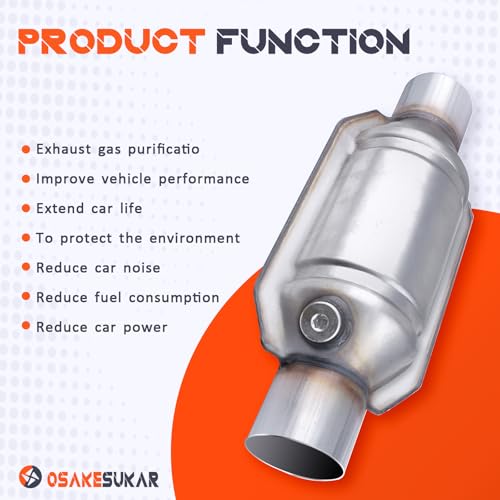 Osakesukar 2" Universal Catalytic Converter 2 Inch Inlet/Outlet，High Flow Catalytic Converter with Heat Shield and O2 Port - Image 2