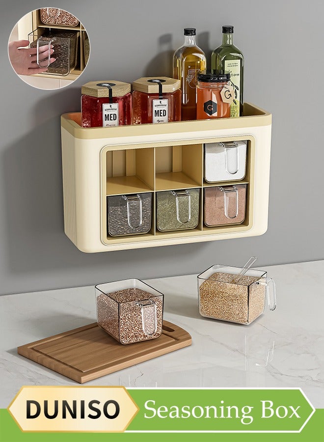 DUNISO Wall Mounted Spice Organizer, Kitchen Countertop Spice Box, Multifunctional Seasoning Container Storage Rack, With 6 Spice Boxes, Dust-Proof And Moisture-Proof, No Need For Drilling Installation, Suitable For Storing Various Seasonings，28.5 * 11 * 18cm - Image 1