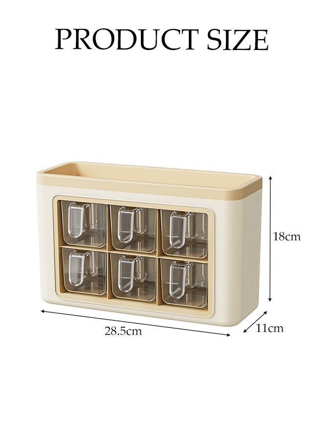 DUNISO Wall Mounted Spice Organizer, Kitchen Countertop Spice Box, Multifunctional Seasoning Container Storage Rack, With 6 Spice Boxes, Dust-Proof And Moisture-Proof, No Need For Drilling Installation, Suitable For Storing Various Seasonings，28.5 * 11 * 18cm - Image 2