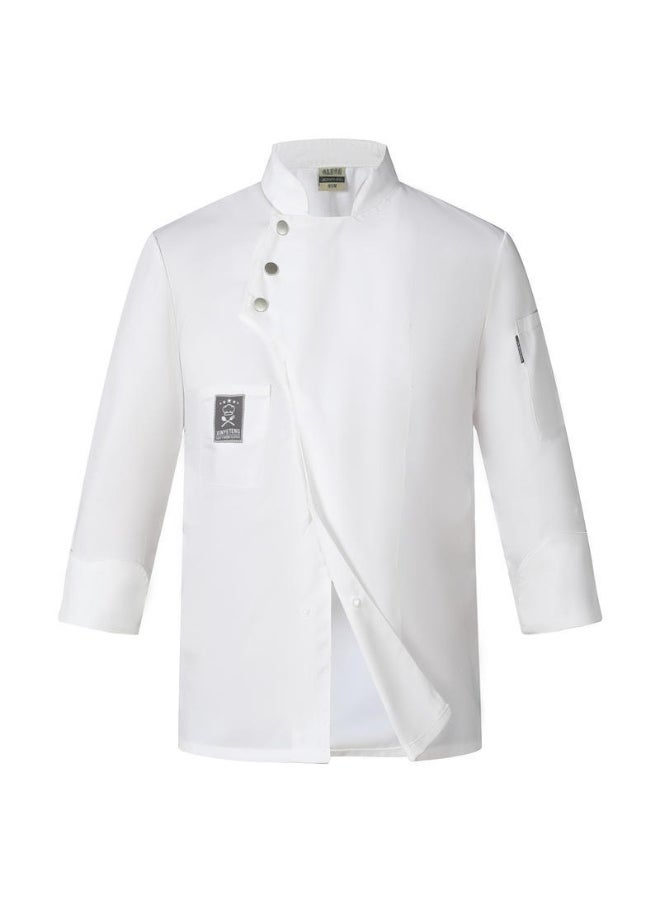NIBEMINENT - Chef Coat Cotton Blend Restaurant Chef Uniform Stylish Chef Uniform with Stand Collar Double-breasted Design for Bakery - Image 1