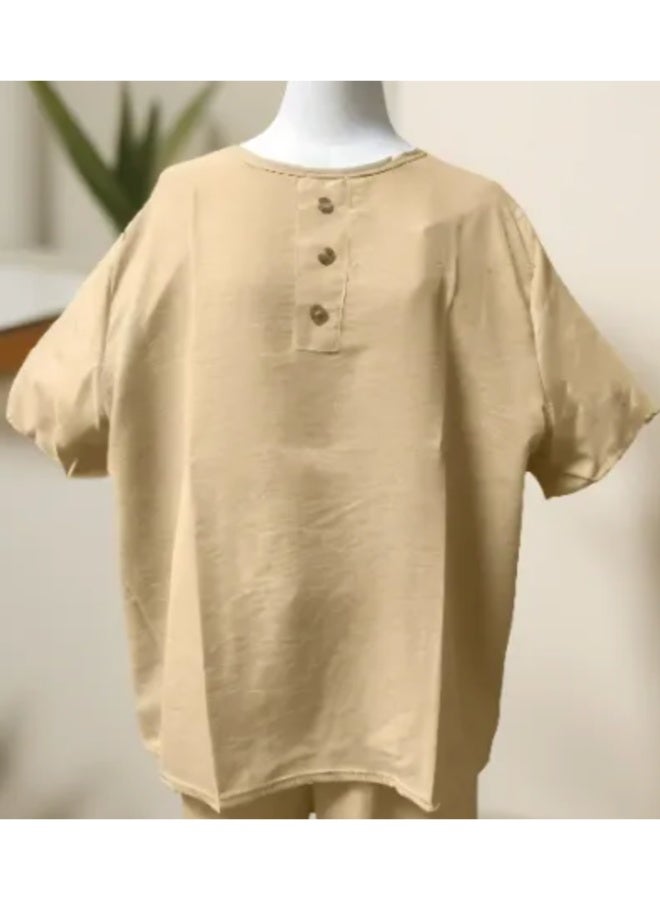 Women's Free Size 2 Piece Outfit Lounge Sets Summer Textured Batwing Sleeve Tops and Wide Leg Pant Set - Image 3