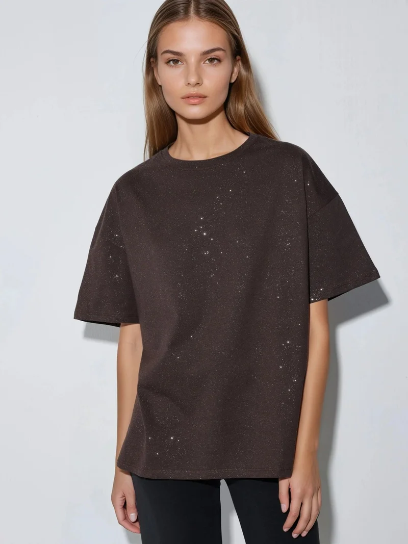 بوسيم BUSEM Sequin Crew Neck Short Sleeve T-Shirt