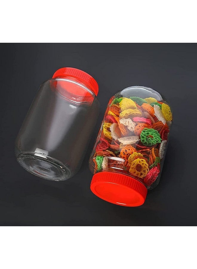 Vency Vency 3000Ml Glass Round Transparent Glass Jars 3Kg & Containers For Kitchen Pantry, Snacks, Masala, Pickles Red Color Plastic Lid (Set Of 2) (3000Ml Round Red Cap) - Image 2