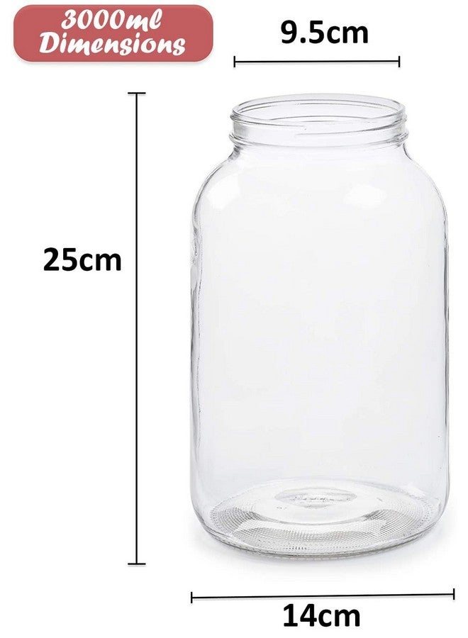 Vency Vency 3000Ml Glass Round Transparent Glass Jars 3Kg & Containers For Kitchen Pantry, Snacks, Masala, Pickles Red Color Plastic Lid (Set Of 2) (3000Ml Round Red Cap) - Image 3