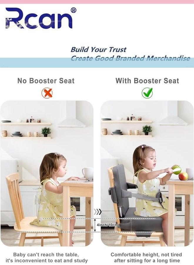 Rcan FoldableToddler Booster Seat for Dining Table Kitchen Chair, 10cm PU Non-Slip Waterproof Booster Seat Dining Table with Backrest Adjustable Straps Portable Travel Increasing Booster Cushion, Universal Toddler Seat Cushion for Dining Table Kids Child - Image 2