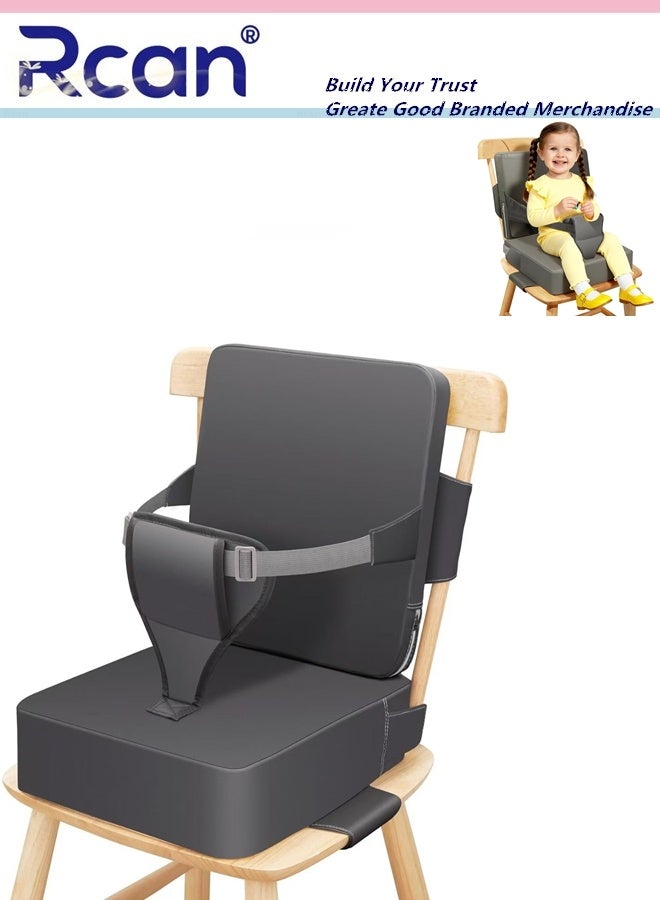 Rcan FoldableToddler Booster Seat for Dining Table Kitchen Chair, 10cm PU Non-Slip Waterproof Booster Seat Dining Table with Backrest Adjustable Straps Portable Travel Increasing Booster Cushion, Universal Toddler Seat Cushion for Dining Table Kids Child - Image 1
