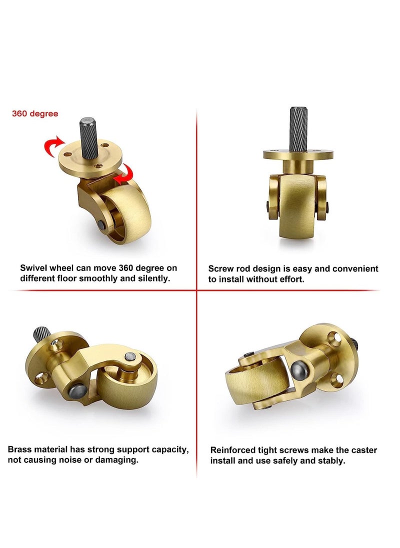 SYOSI - Threaded Stem Caster Wheels Swivel Casters, Universal Brass Caster Stems 360 Degree Rotation Casters, Metal Caster Replacements for Furniture Trunk Box Trolley Cabinet Coffee Table (Pack of 4) - Image 1