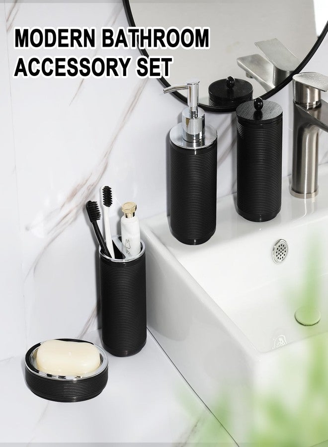 RYTOXILO Black Bathroom Accessories Sets with Shower Curtain and Rugs, 21 Pcs Bath Accessory Set Complete with Trash Can, Plastic Ribbed Soap Dispenser and Toothbrush Holder Set Toilet Brush Holder - Image 3