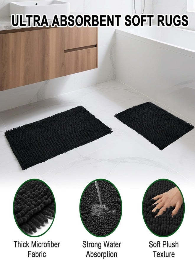 RYTOXILO Black Bathroom Accessories Sets with Shower Curtain and Rugs, 21 Pcs Bath Accessory Set Complete with Trash Can, Plastic Ribbed Soap Dispenser and Toothbrush Holder Set Toilet Brush Holder - Image 4